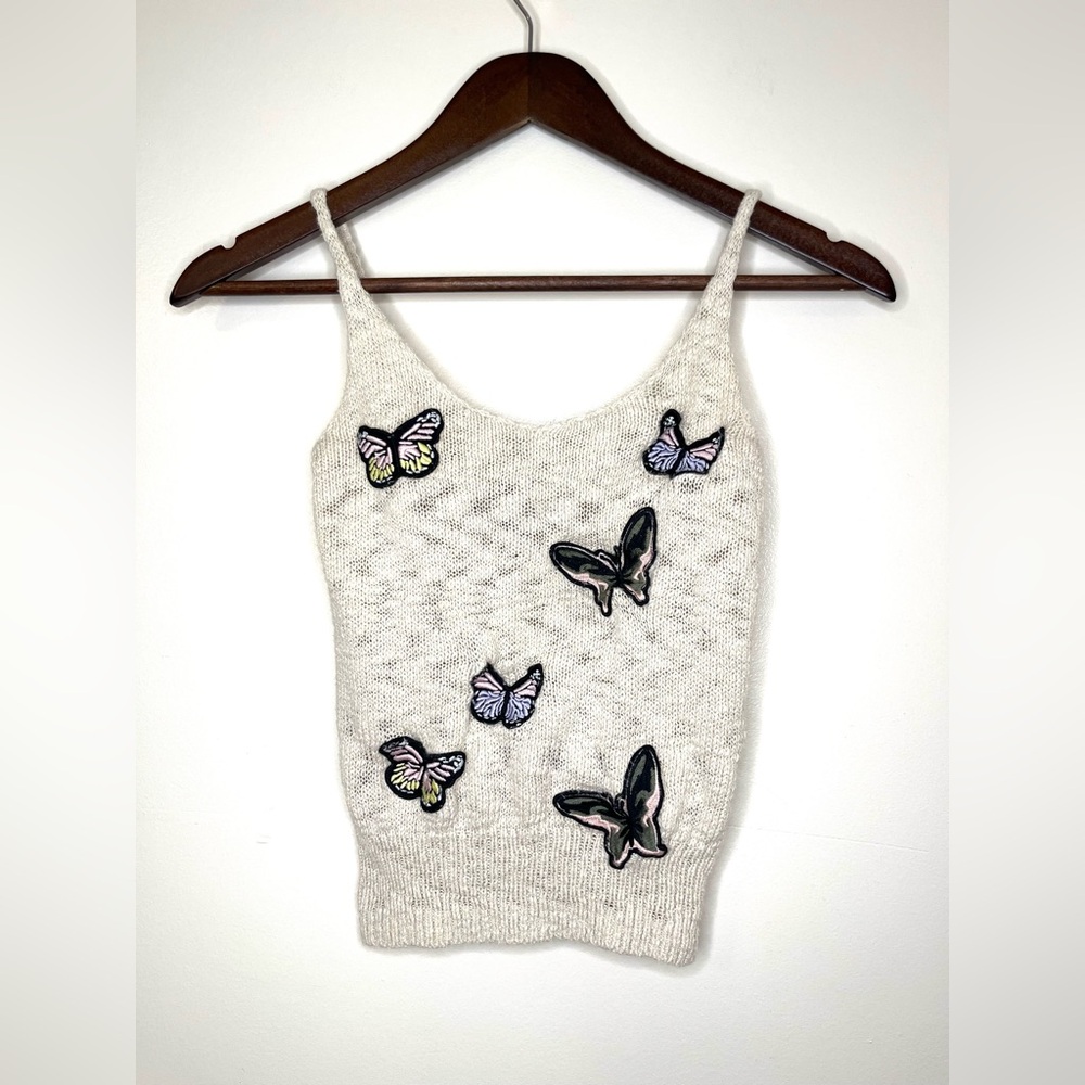 3 for 20 DIVIDED H&M Natural Knit Butterfly Patch Spaghetti Strap Cropped Tank S